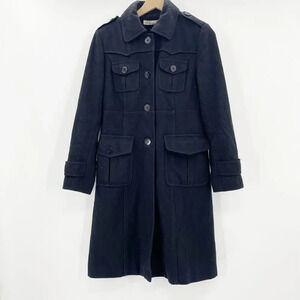 Kenneth Cole Trench Coat Women's Size 4 Black 4 Utility Pockets Mid Length Wool‎
